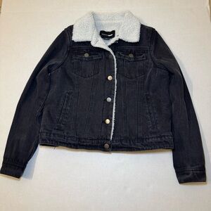 Fashion Nova Sherpa Lined Denim Jacket Black Preppy Academia Women’s Size M